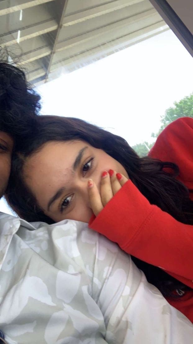 Candid moment in red